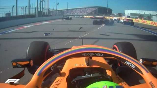 El accidente de Sainz y Stroll desde el bólido de Norris. (Foto: @F1)