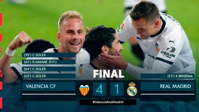 El Valencia goleó de forma insólita al Real Madrid. (Foto: @LaLiga)