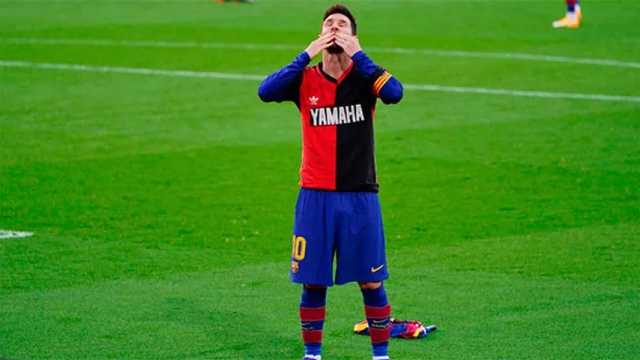 Messi, con celebración con camiseta de Newells incluida. (Foto: @LaLigatv)