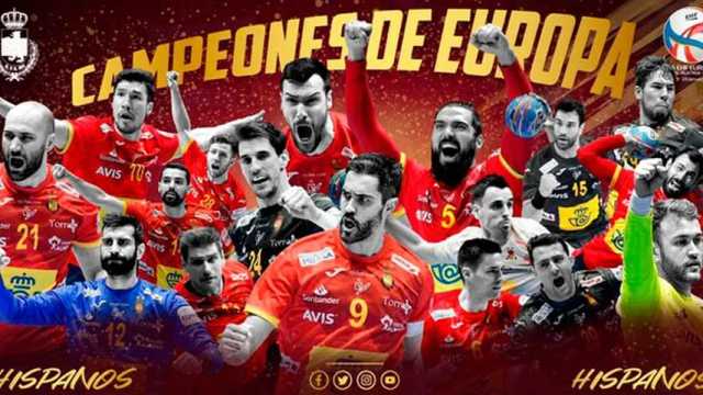 Inmensa alegría de los Hispanos, de nuevo campeones de Europa. (Foto: @RFEBalonmano)